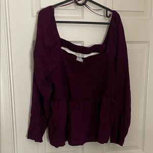 Women’s Peplum Long-Sleeve Top - Deep Plum